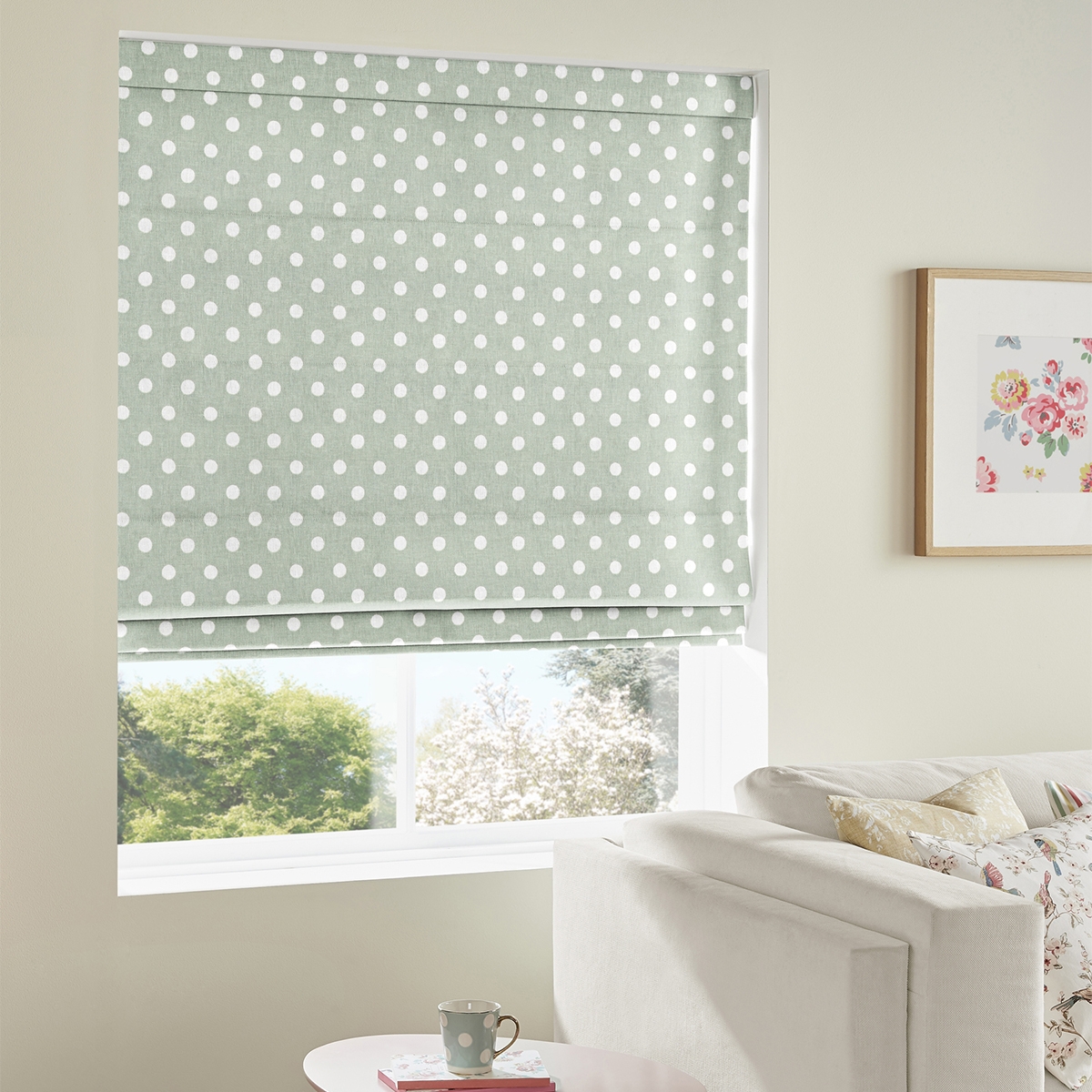 Product photograph of Cath Kidston Button Spot Aloe Roman Blind from Choice Furniture Superstore.